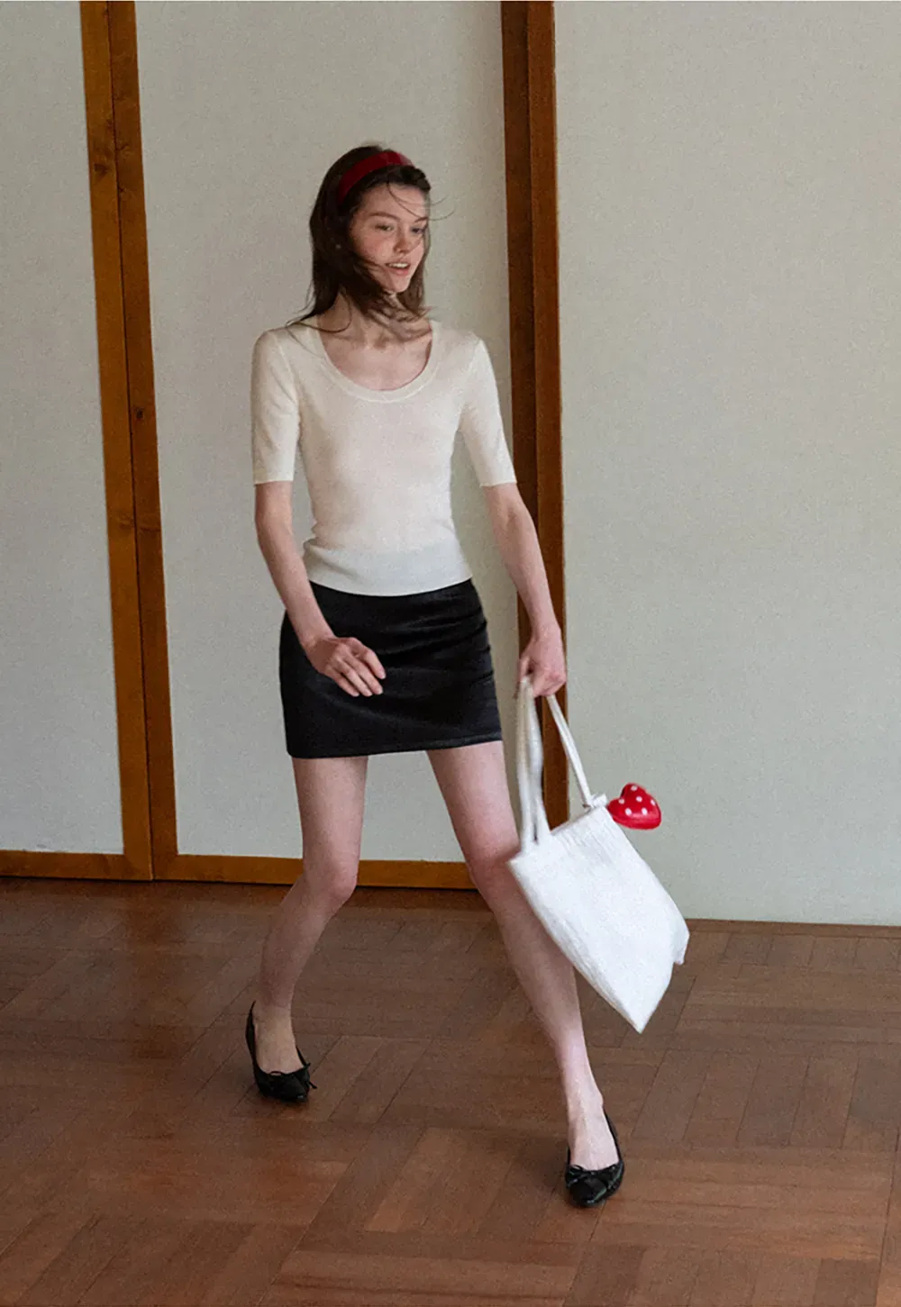 Ribbed Knit Short Sleeve Crew Neck Sweater