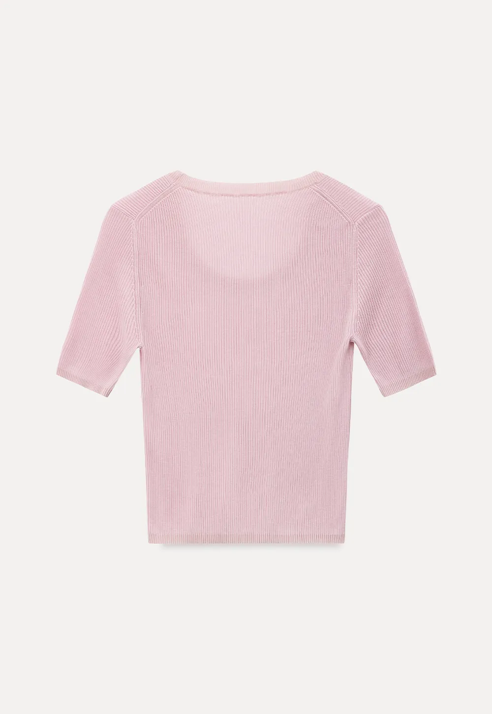 Ribbed Knit Short Sleeve Crew Neck Sweater