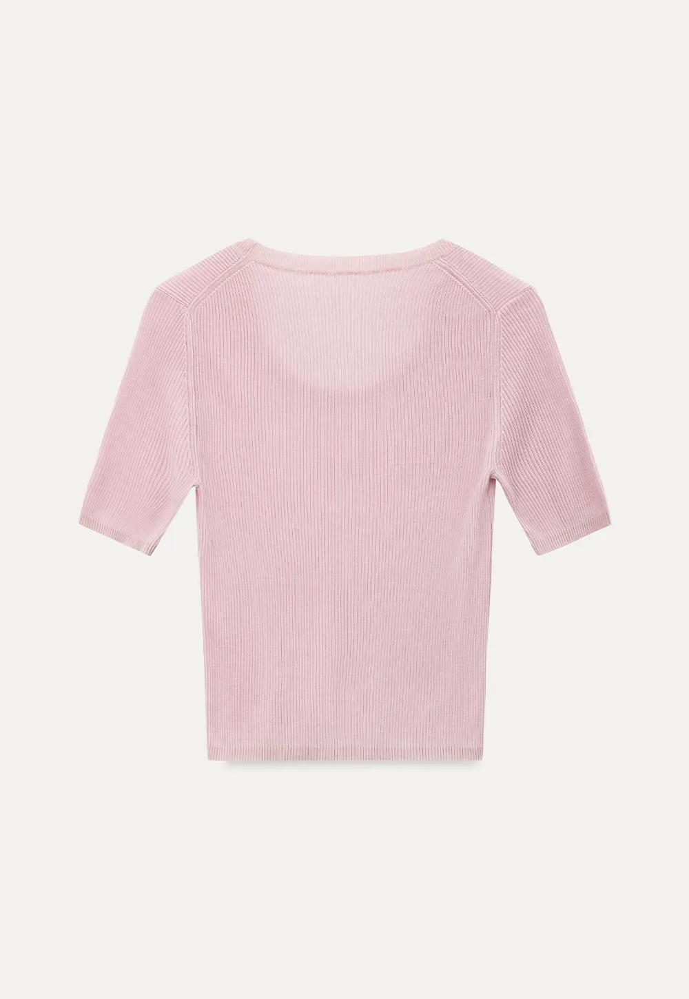 Ribbed Knit Short Sleeve Crew Neck Sweater