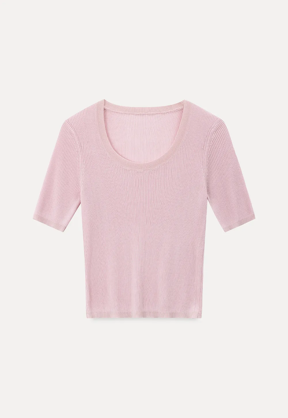 Ribbed Knit Short Sleeve Crew Neck Sweater