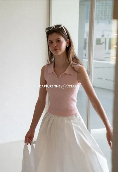 Ribbed Knit Sleeveless Polo Neck Top