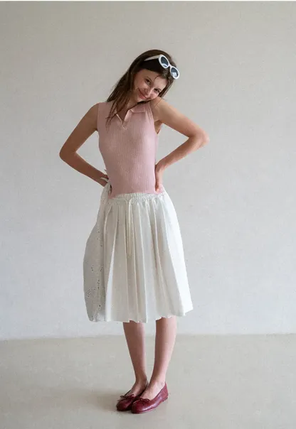 Ribbed Knit Sleeveless Polo Neck Top