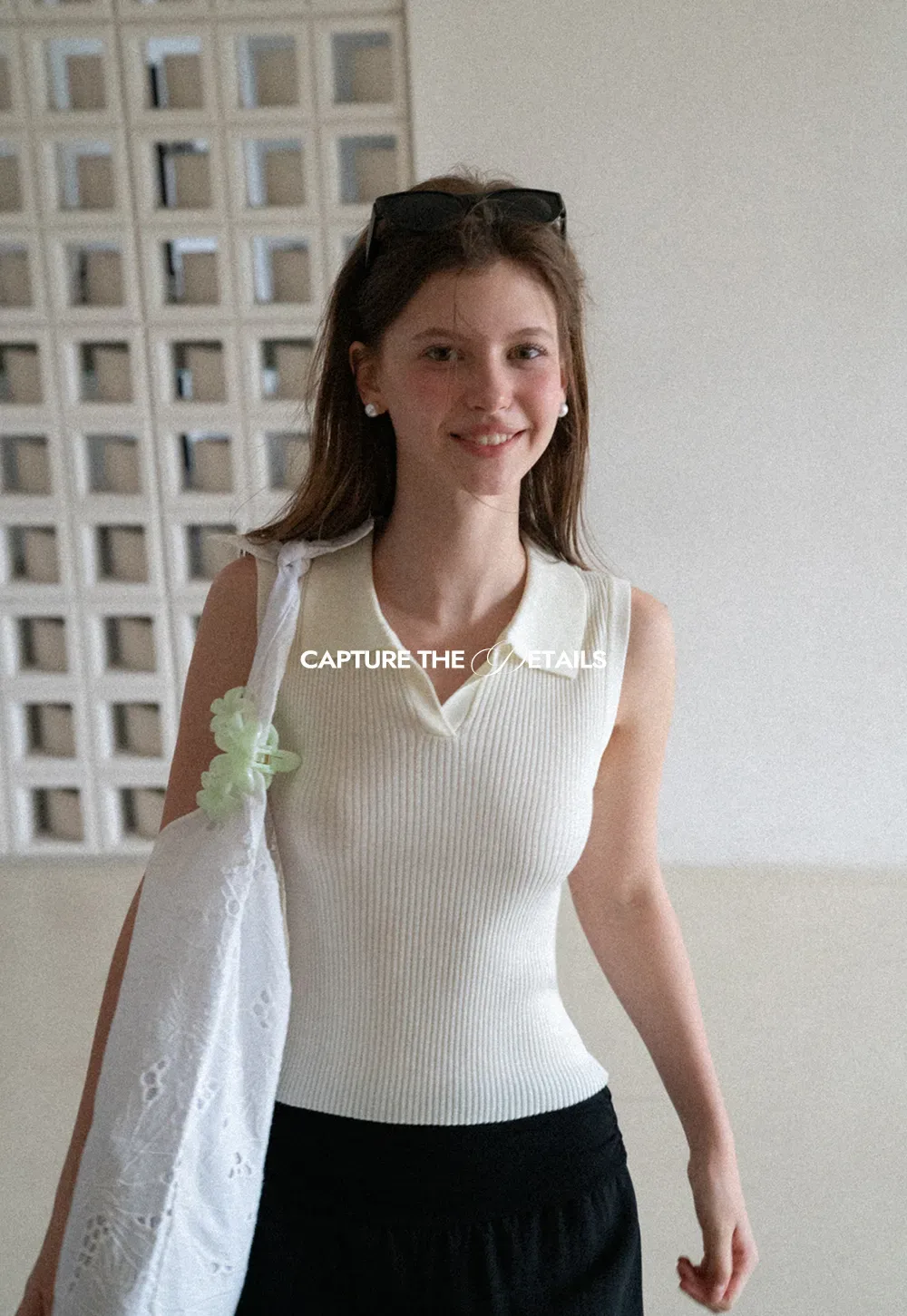 Ribbed Knit Sleeveless Polo Neck Top