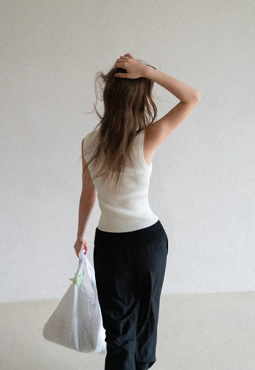 Ribbed Knit Sleeveless Polo Neck Top