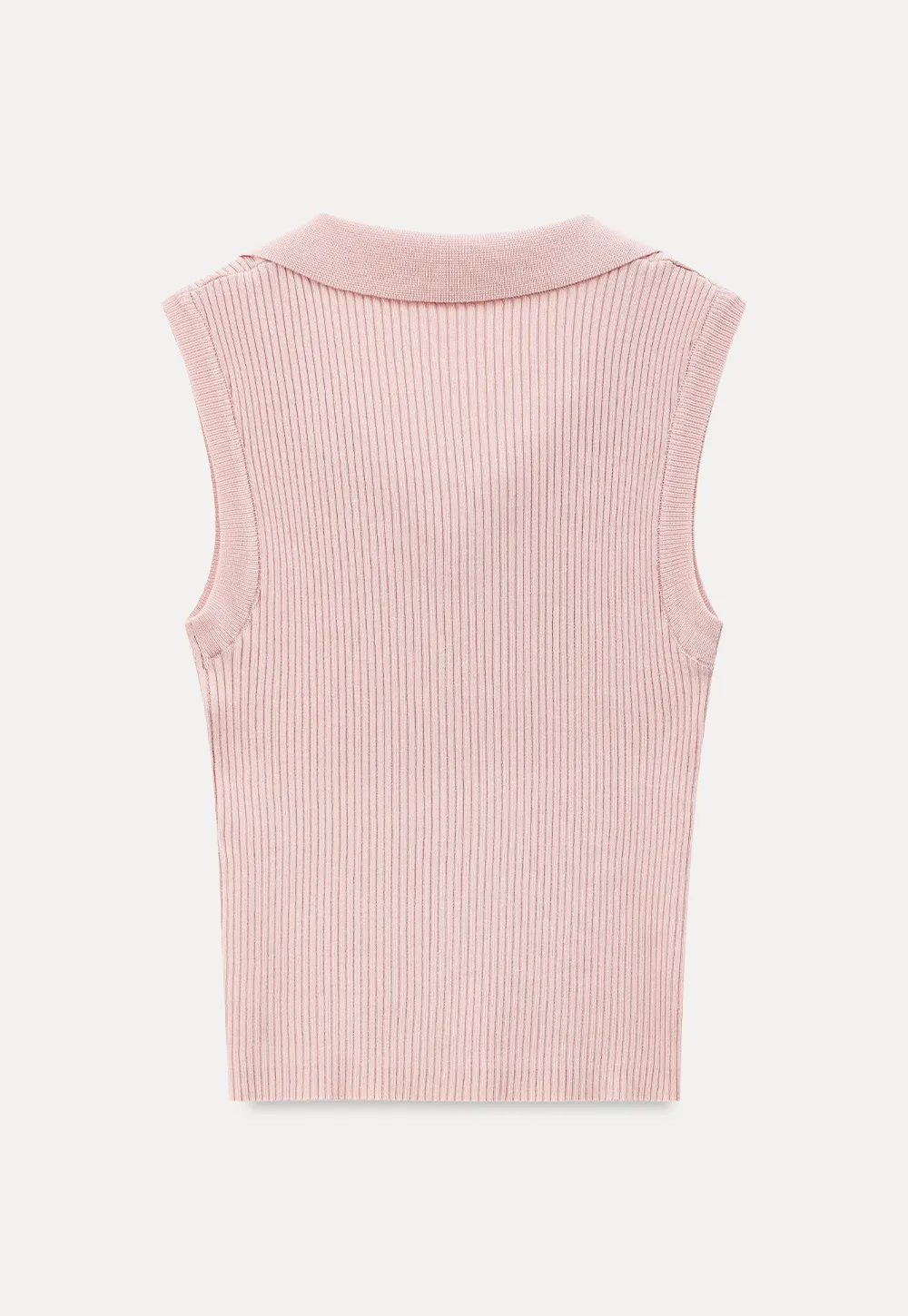 Ribbed Knit Sleeveless Polo Neck Top