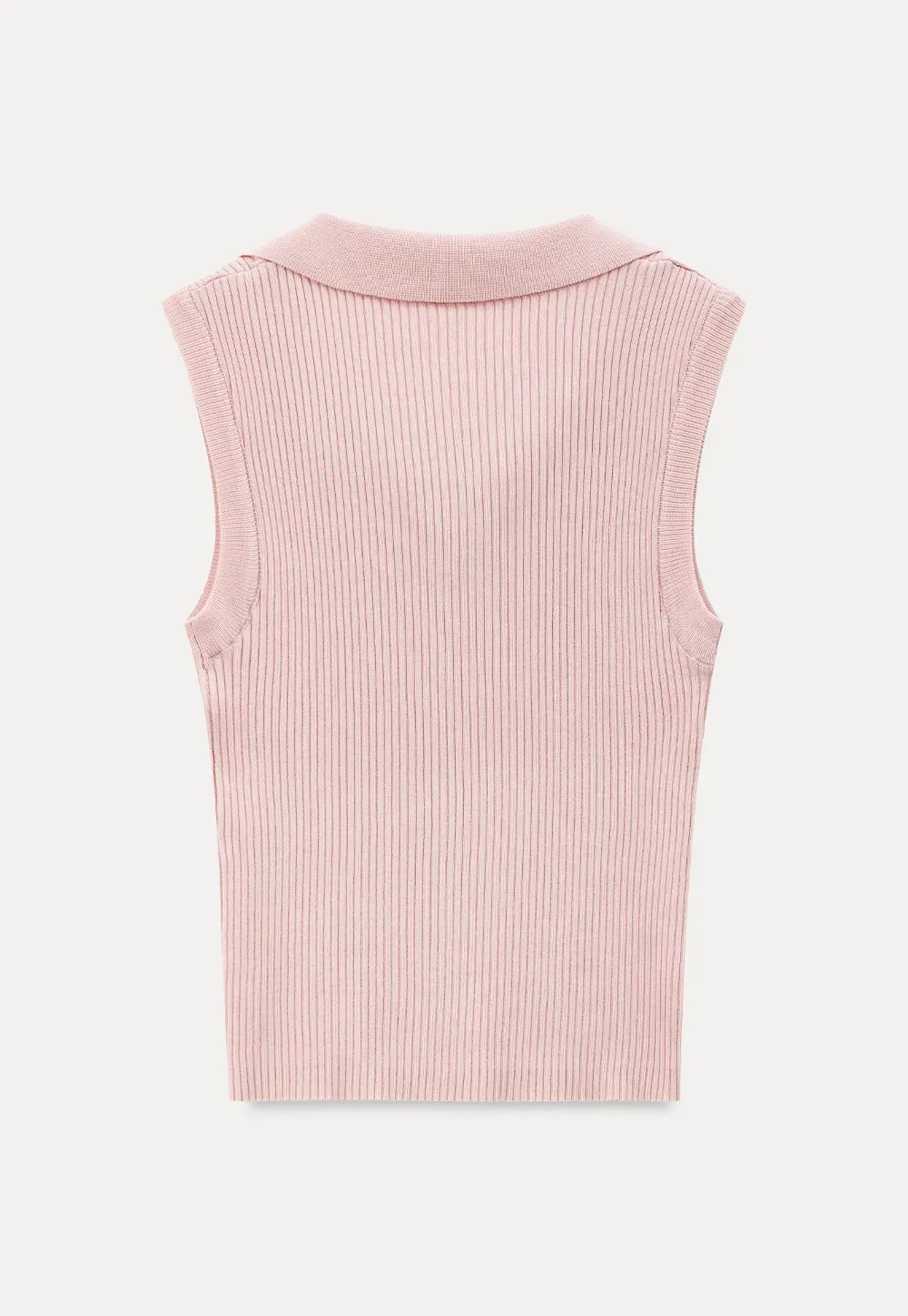 Ribbed Knit Sleeveless Polo Neck Top
