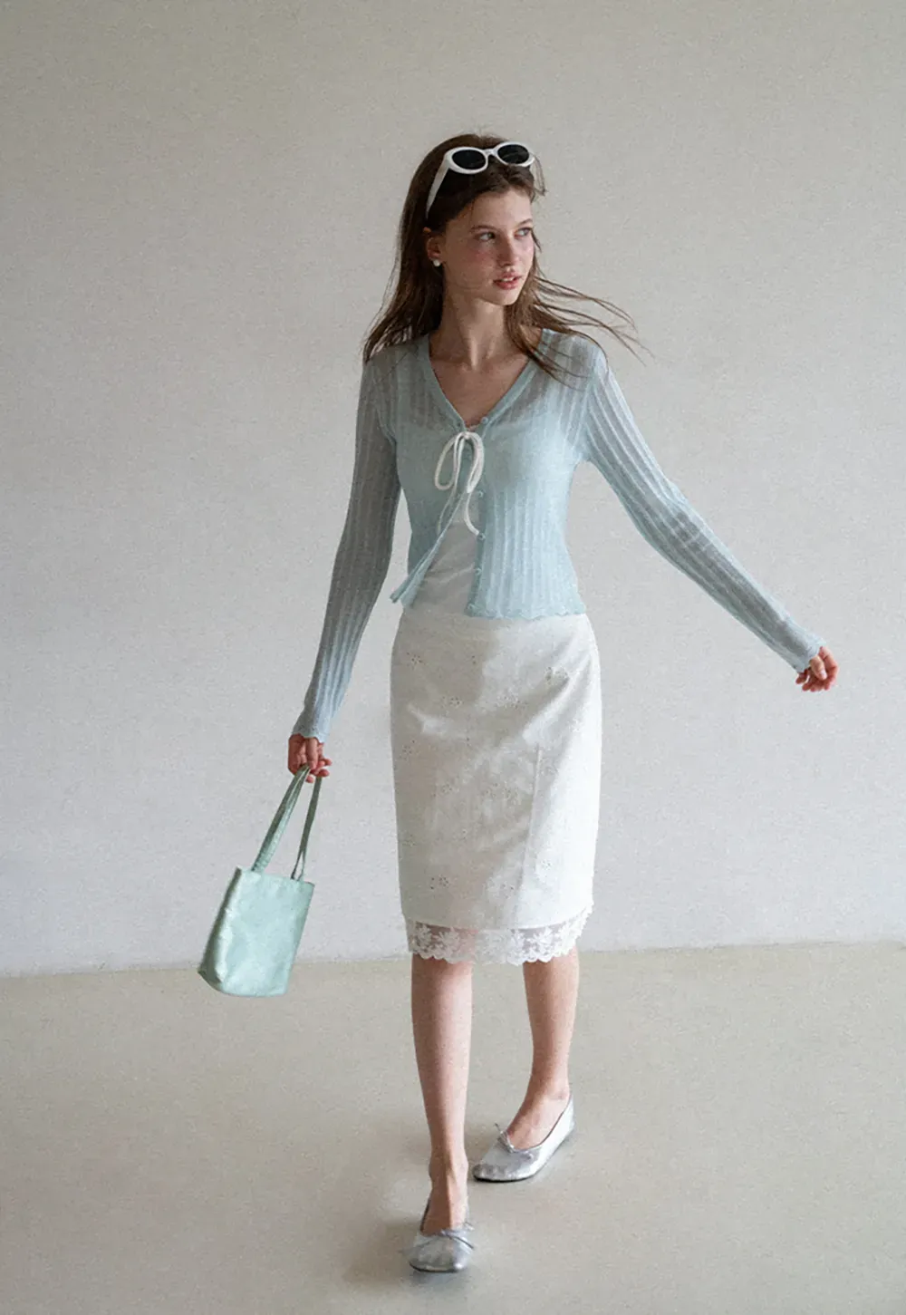 Ribbed Knit V Neck Long Sleeve Cardigan