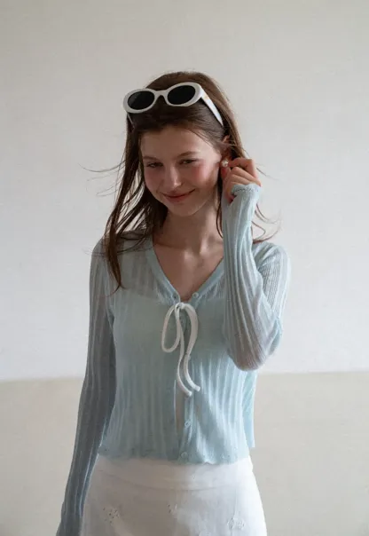 Ribbed Knit V Neck Long Sleeve Cardigan