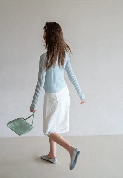 Ribbed Knit V Neck Long Sleeve Cardigan