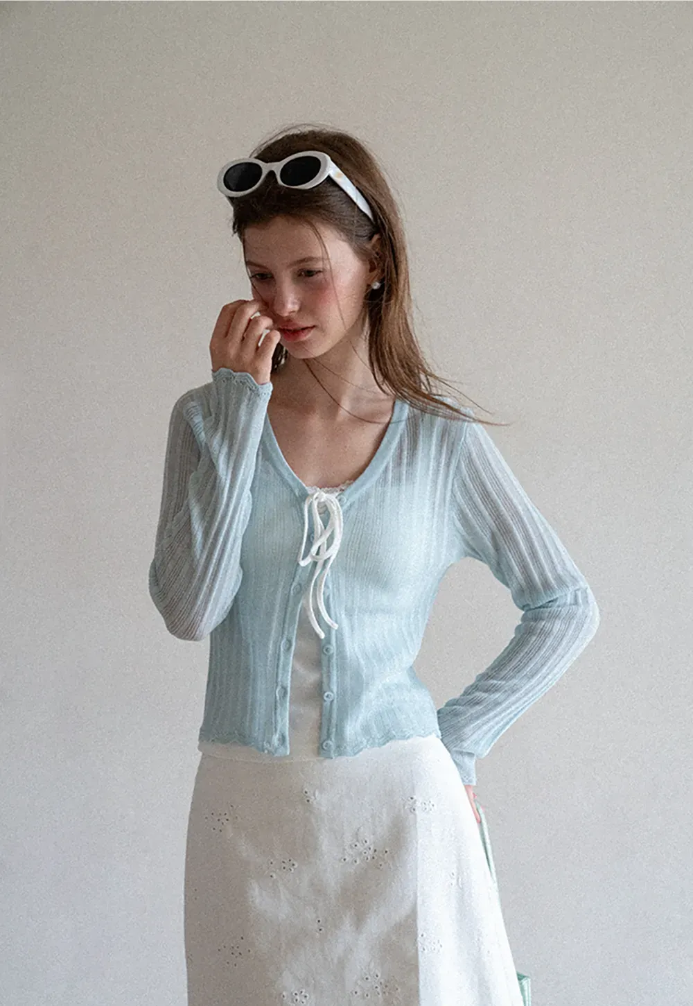 Ribbed Knit V Neck Long Sleeve Cardigan