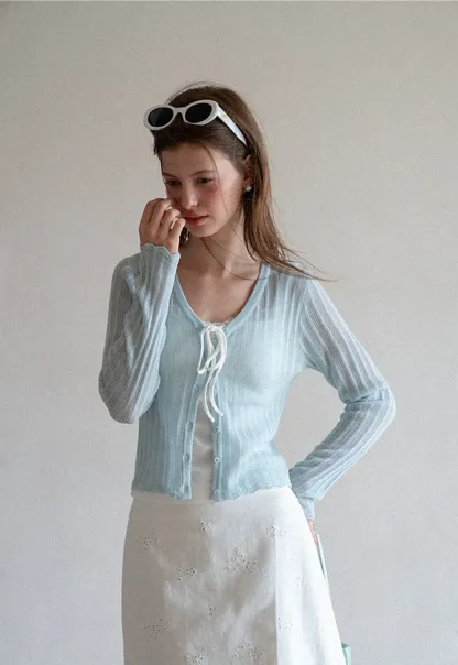 Ribbed Knit V Neck Long Sleeve Cardigan