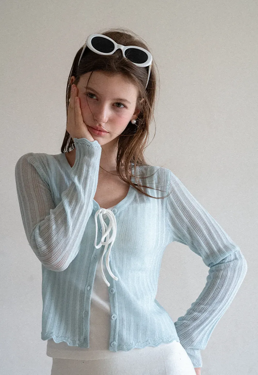 Ribbed Knit V Neck Long Sleeve Cardigan