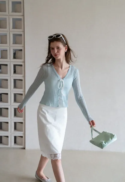 Ribbed Knit V Neck Long Sleeve Cardigan