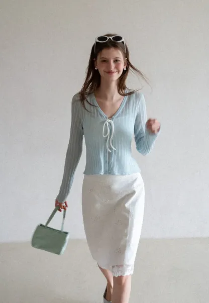 Ribbed Knit V Neck Long Sleeve Cardigan