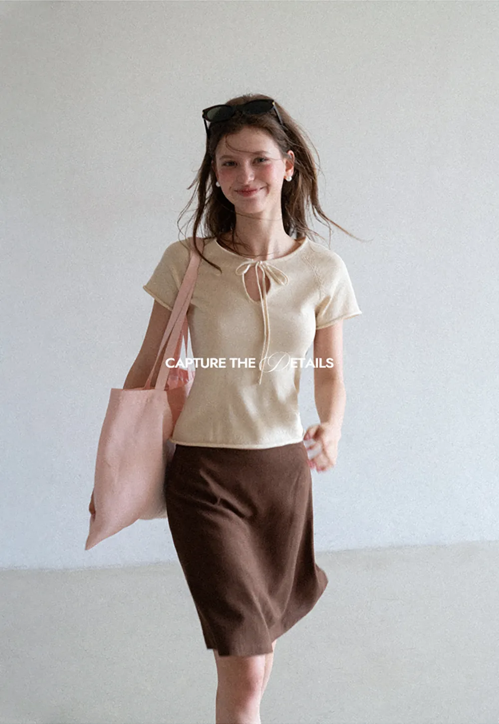 Drawstring Neck Short Sleeve Knit Top