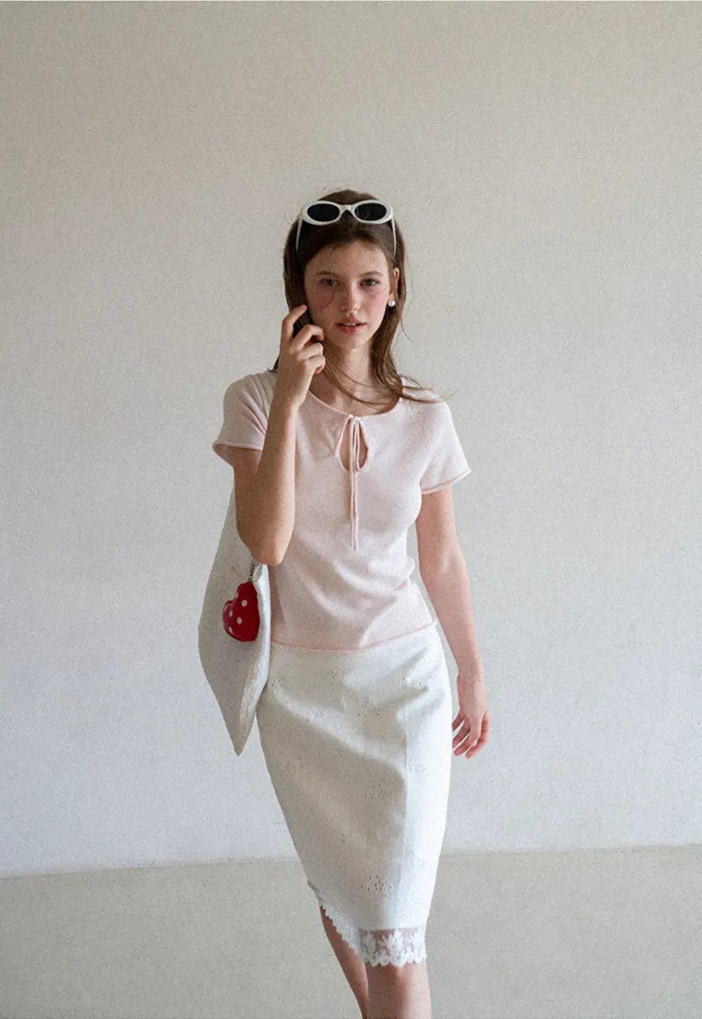 Drawstring Neck Short Sleeve Knit Top