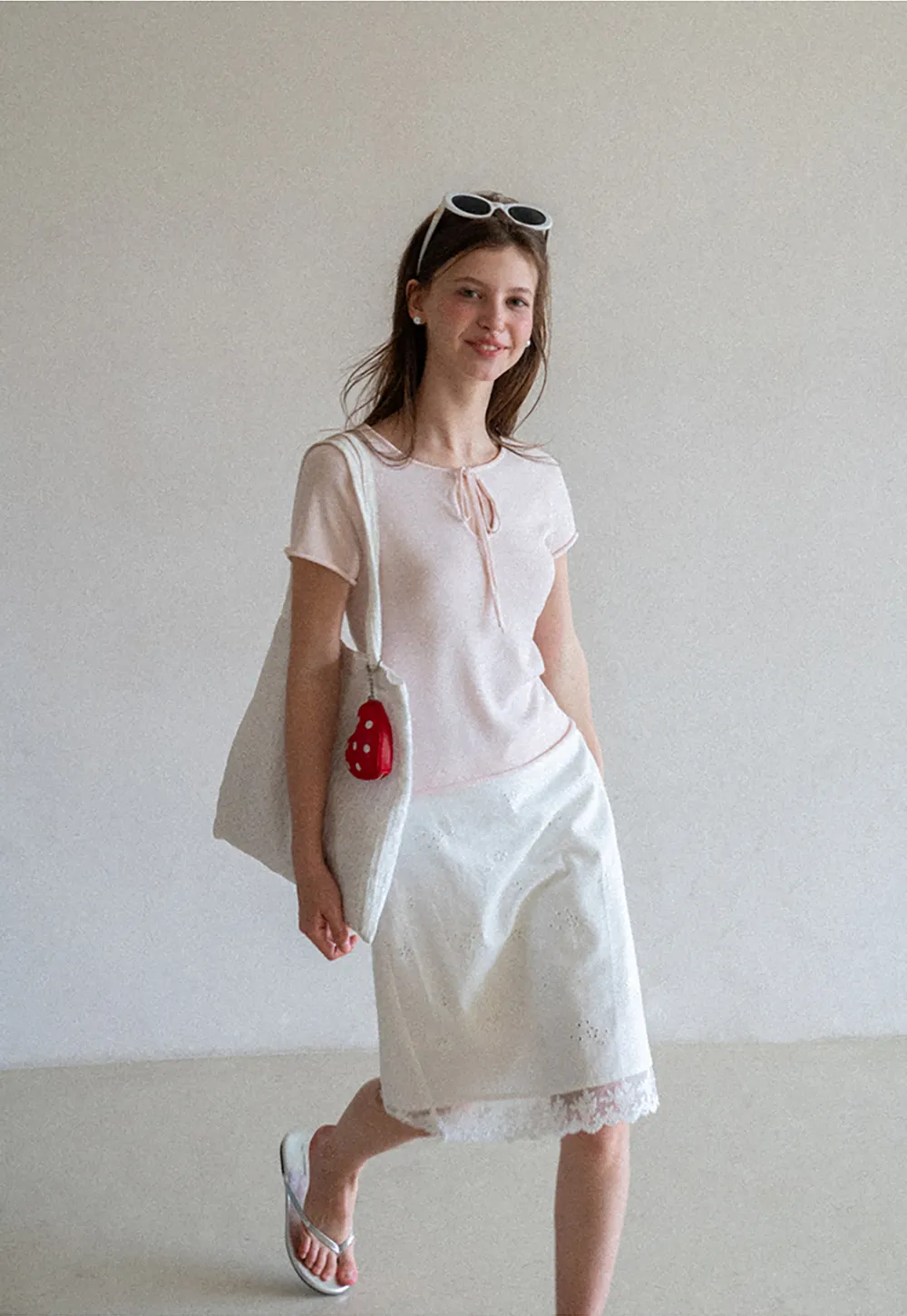 Drawstring Neck Short Sleeve Knit Top