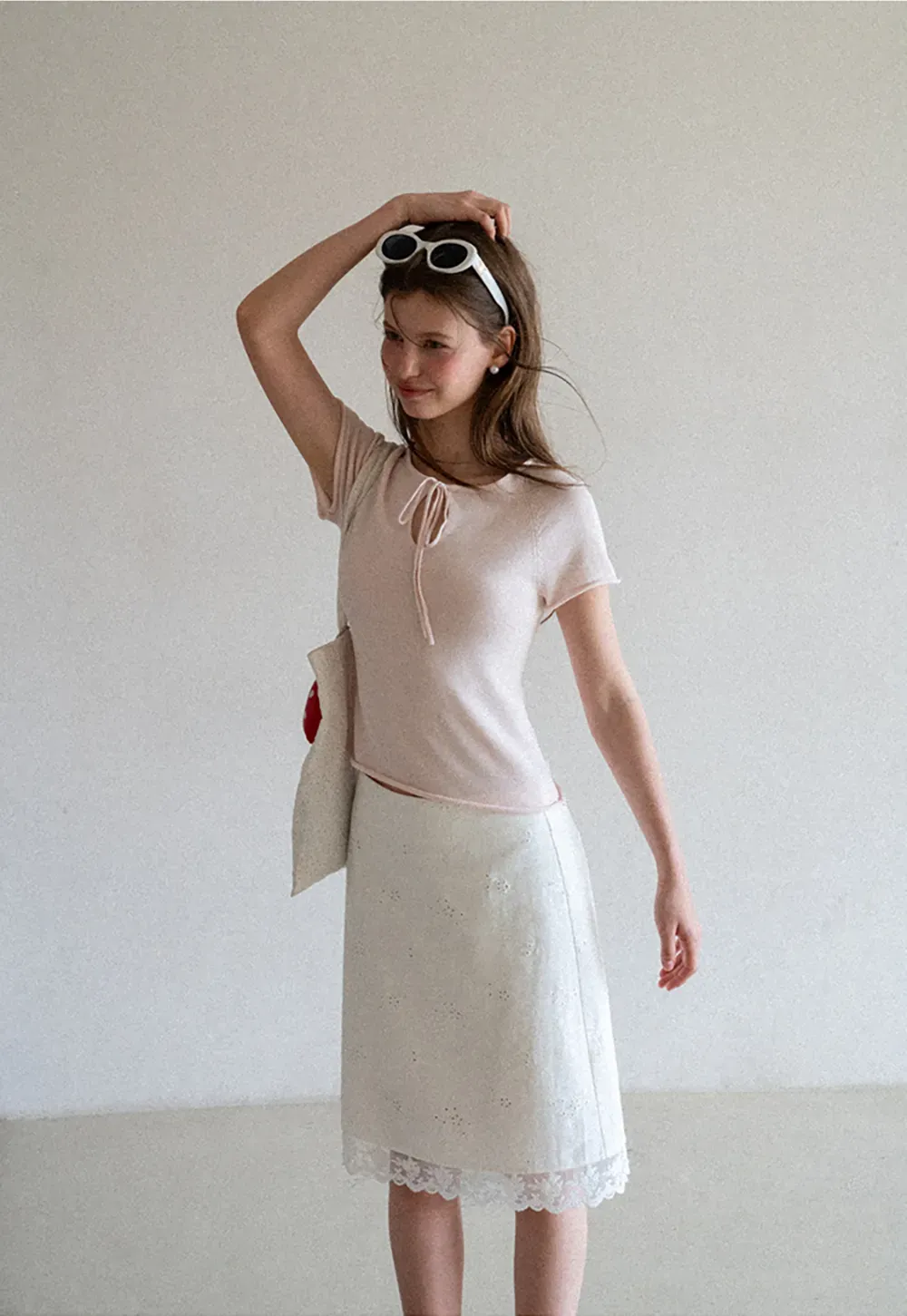 Drawstring Neck Short Sleeve Knit Top