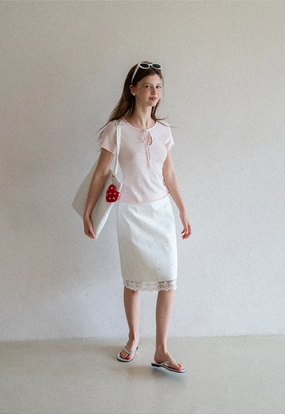 Drawstring Neck Short Sleeve Knit Top