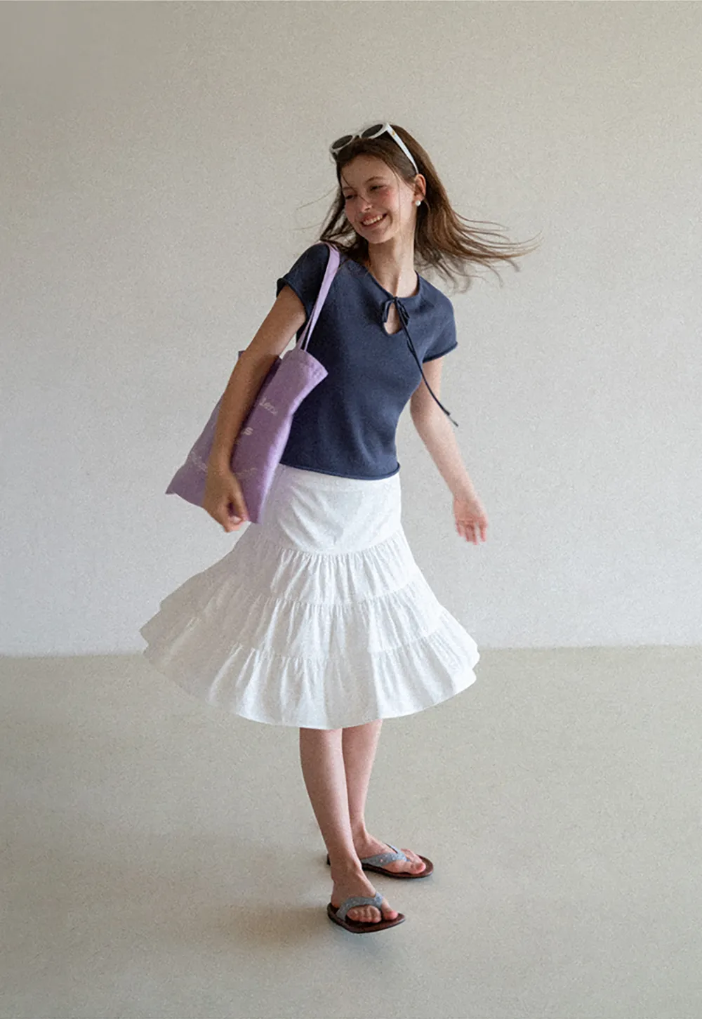 Drawstring Neck Short Sleeve Knit Top