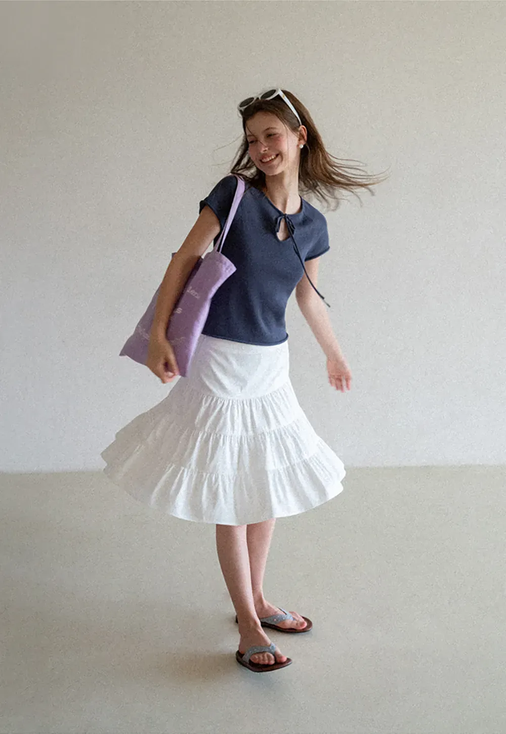Drawstring Neck Short Sleeve Knit Top