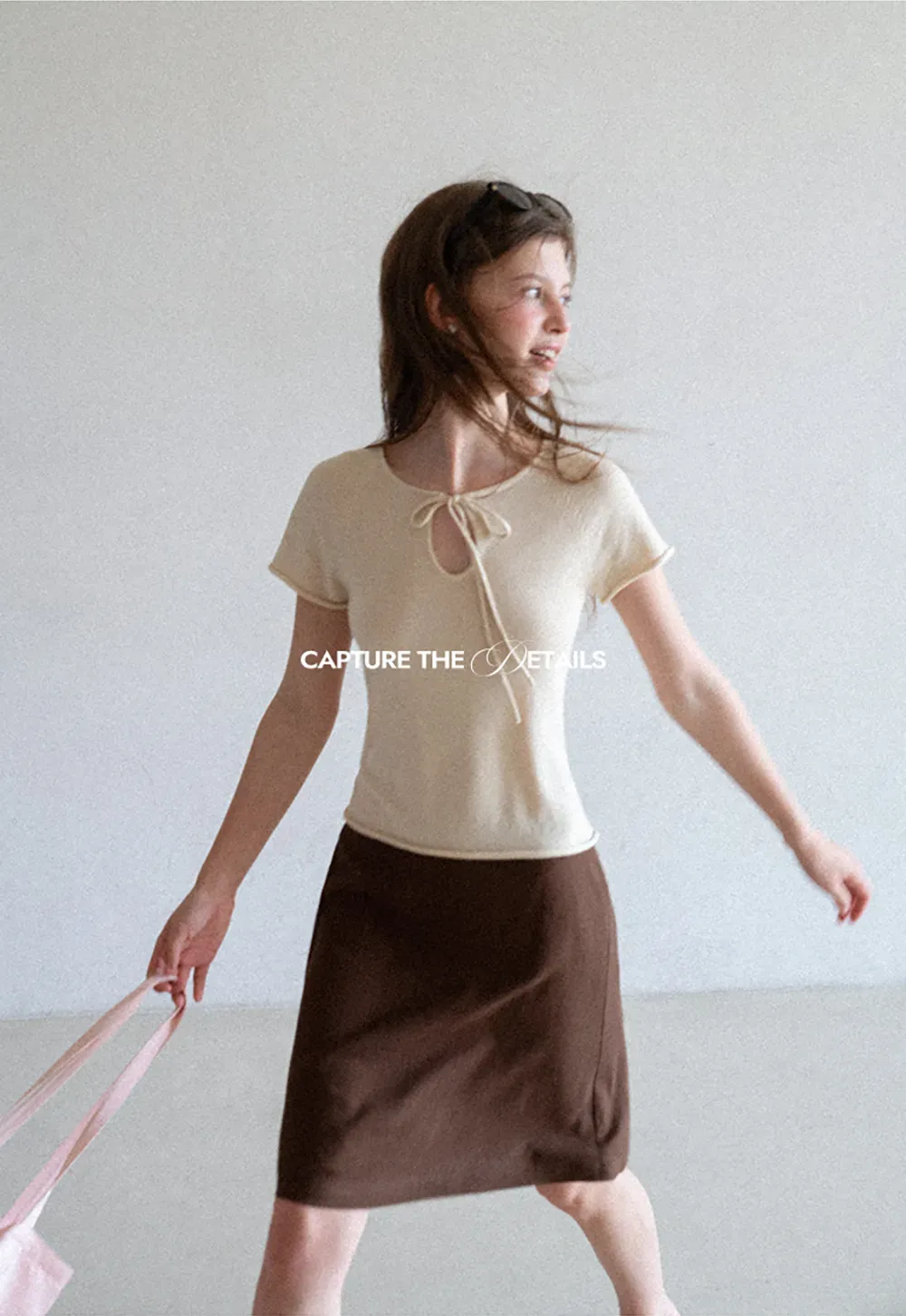 Drawstring Neck Short Sleeve Knit Top