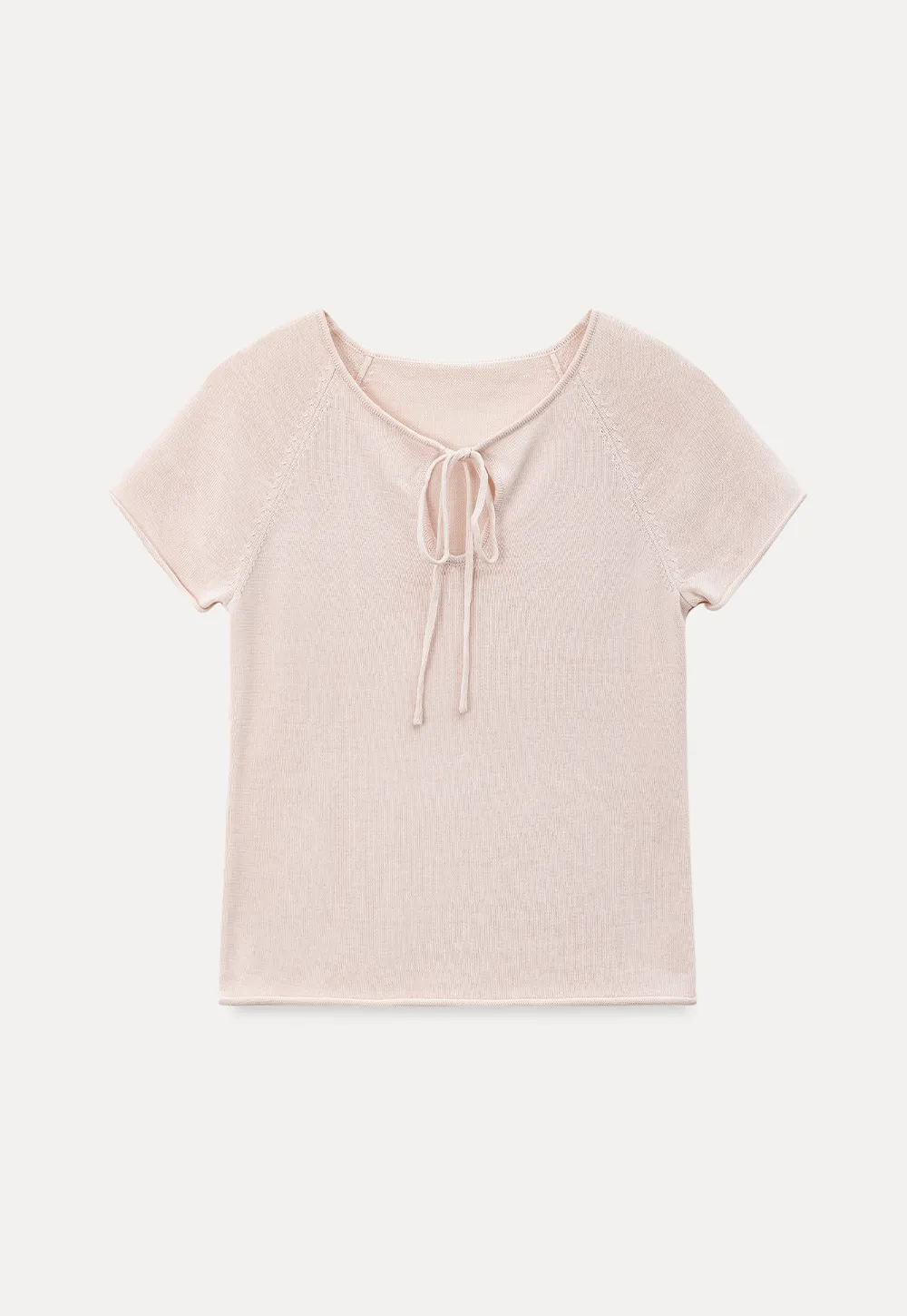 Drawstring Neck Short Sleeve Knit Top