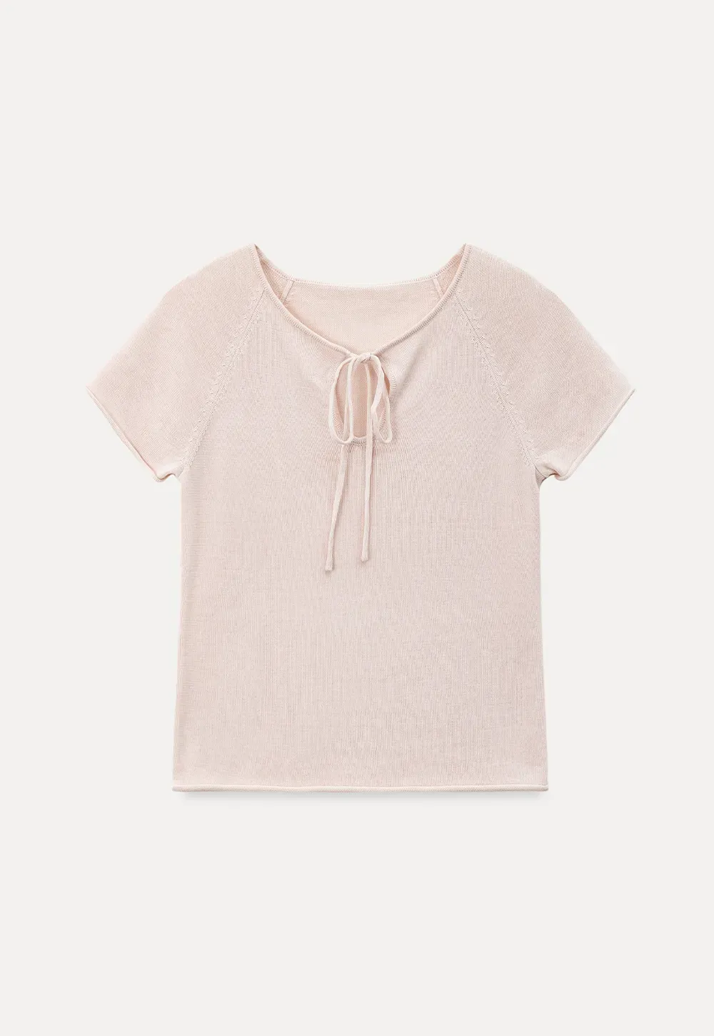 Drawstring Neck Short Sleeve Knit Top