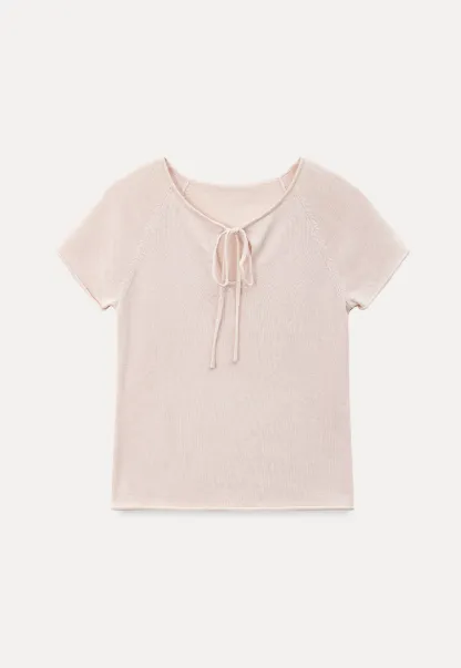 Drawstring Neck Short Sleeve Knit Top