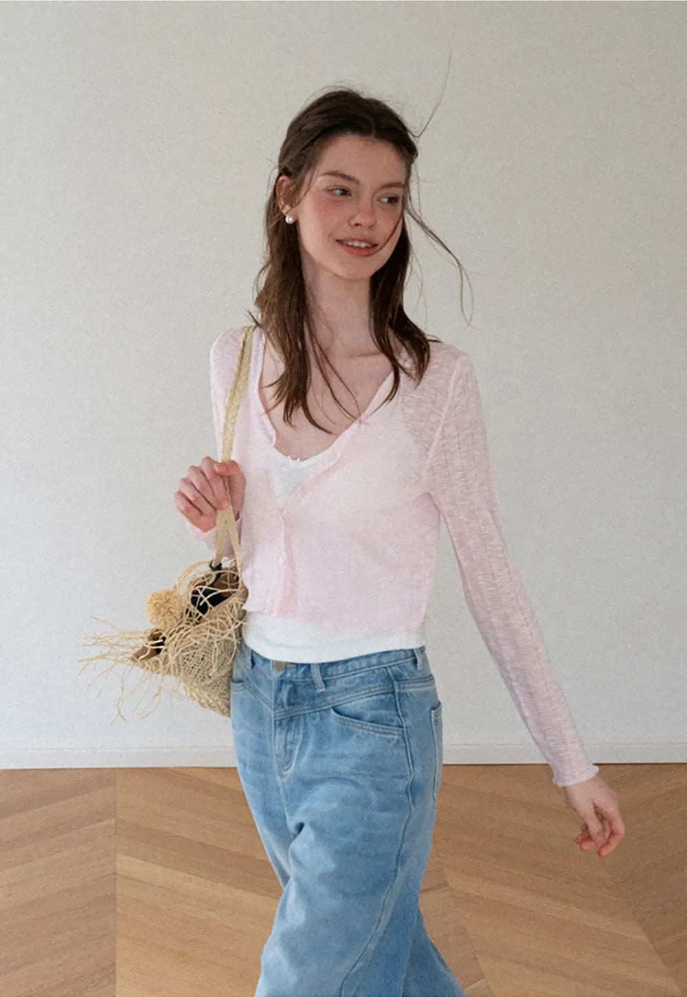 Lace Trim V Neck Long Sleeve Knit Sweater