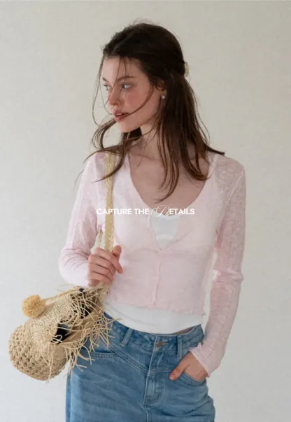 Lace Trim V Neck Long Sleeve Knit Sweater