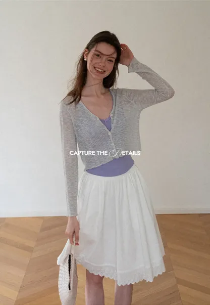 Lace Trim V Neck Long Sleeve Knit Sweater