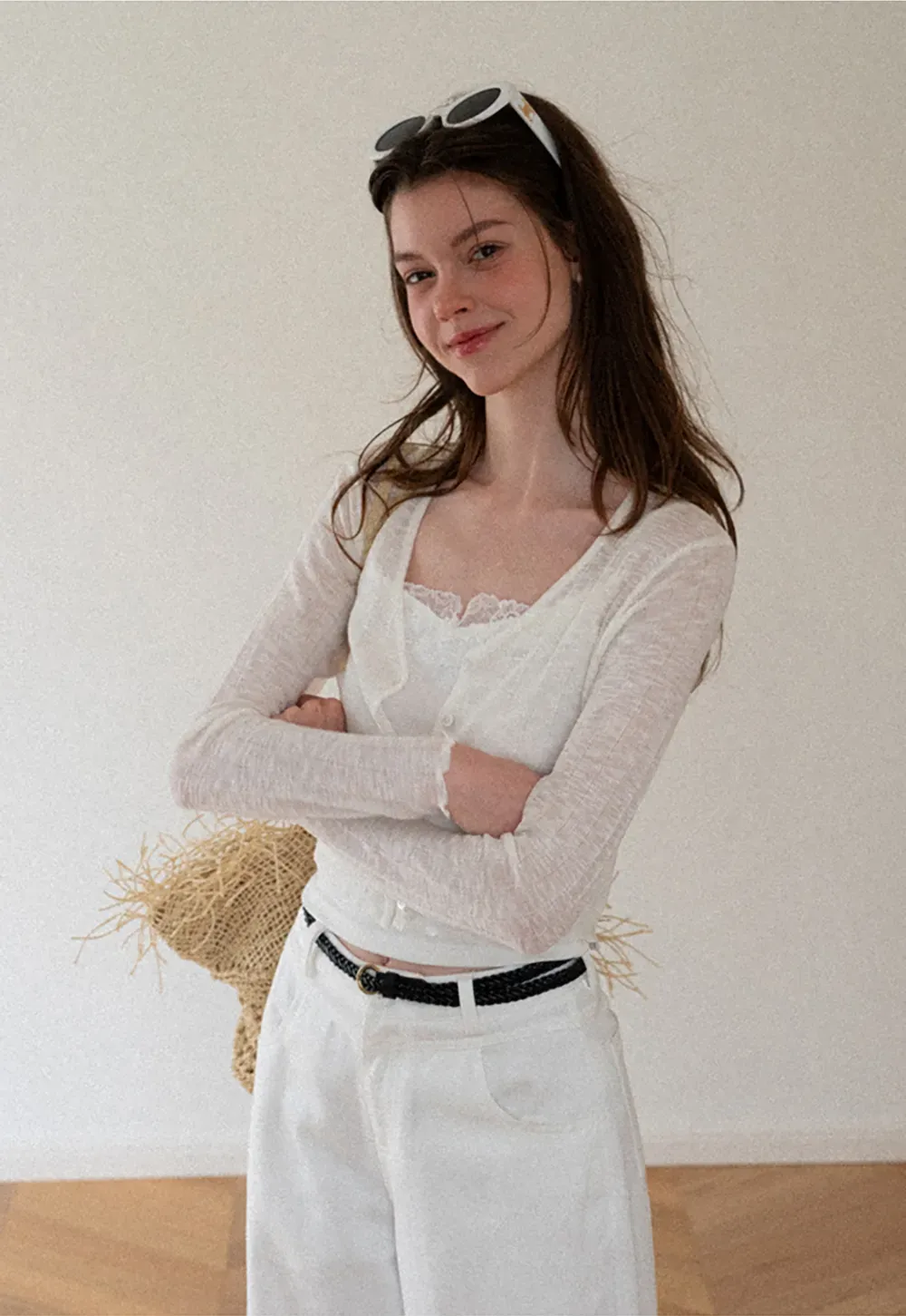 Lace Trim V Neck Long Sleeve Knit Sweater