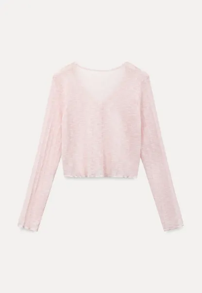 Lace Trim V Neck Long Sleeve Knit Sweater