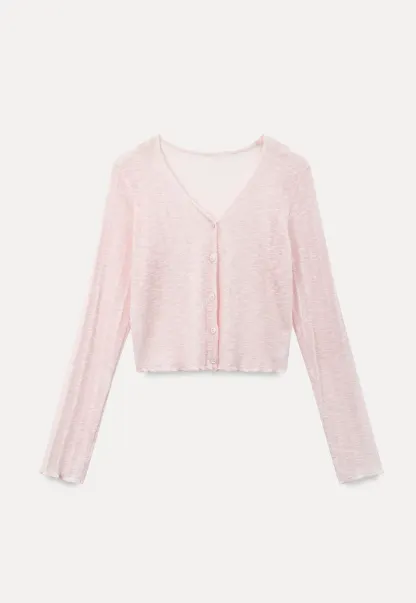 Lace Trim V Neck Long Sleeve Knit Sweater