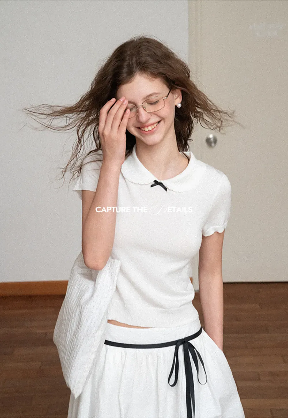 Peter Pan Collar Ribbed Knit Short Sleeve Sweater