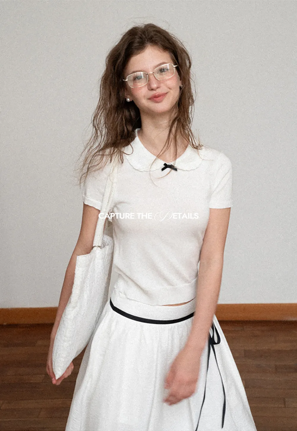 Peter Pan Collar Ribbed Knit Short Sleeve Sweater