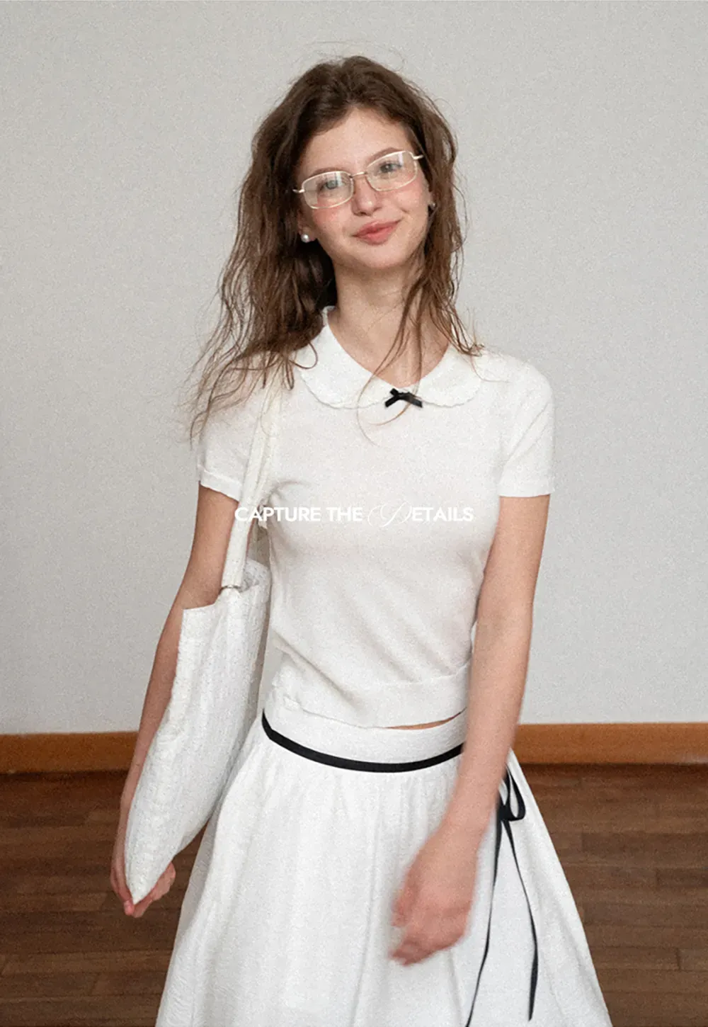 Peter Pan Collar Ribbed Knit Short Sleeve Sweater