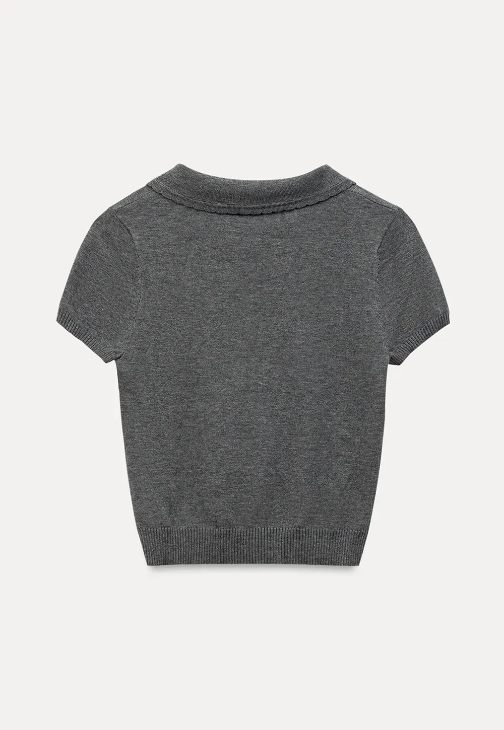 Peter Pan Collar Ribbed Knit Short Sleeve Sweater