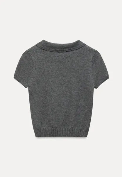 Peter Pan Collar Ribbed Knit Short Sleeve Sweater