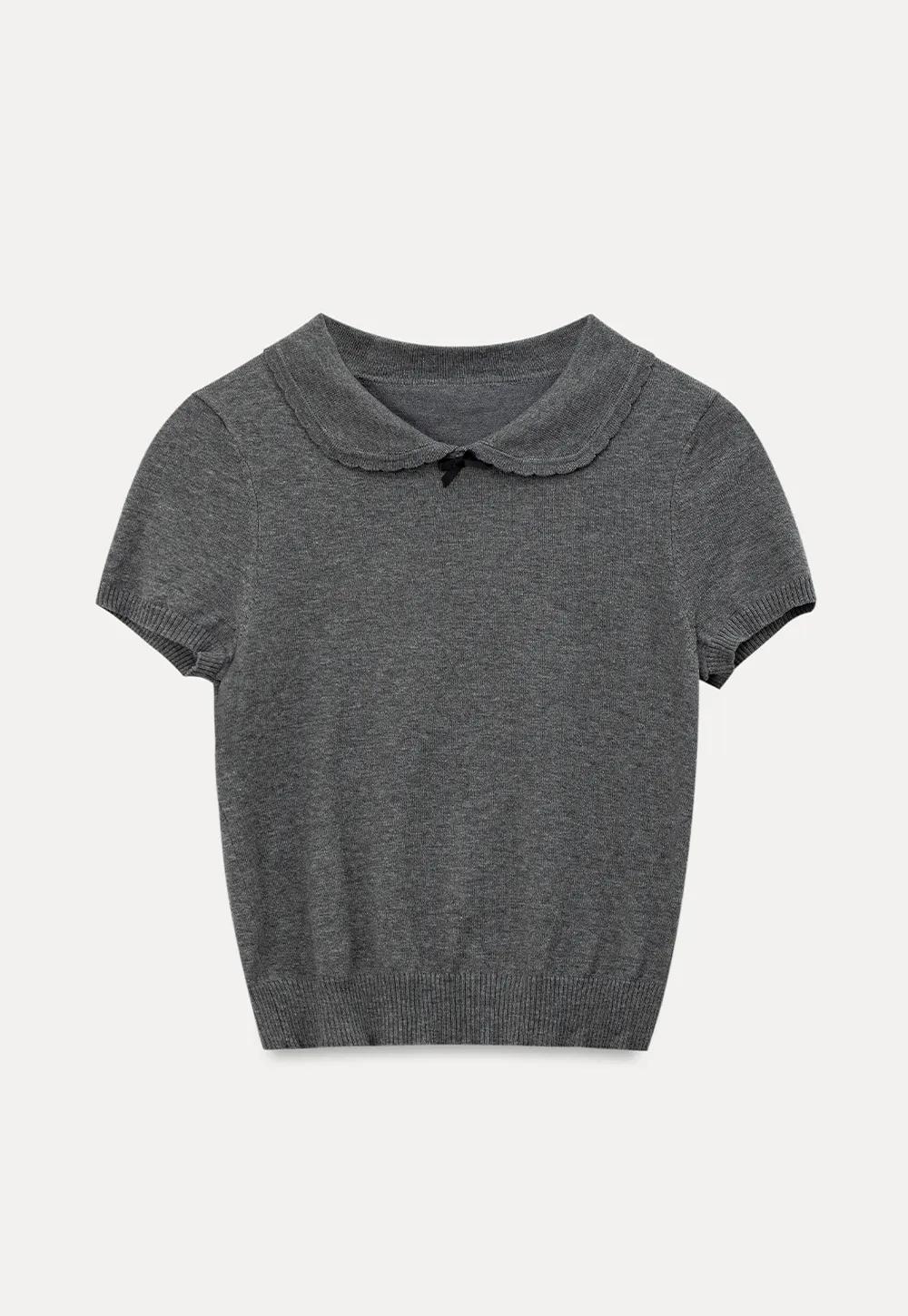 Peter Pan Collar Ribbed Knit Short Sleeve Sweater
