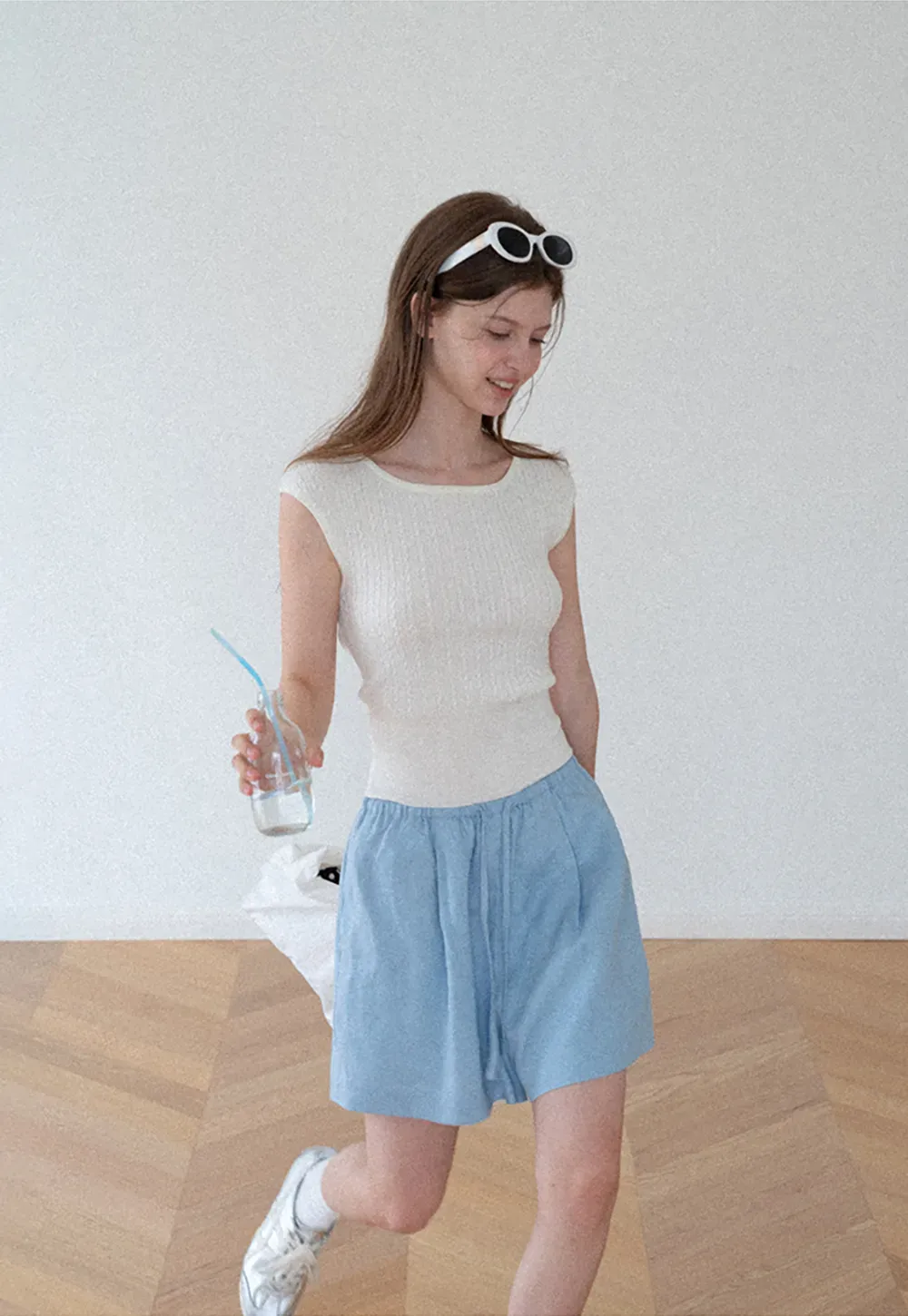 Cable Knit Cropped Sleeveless Knit Sweater