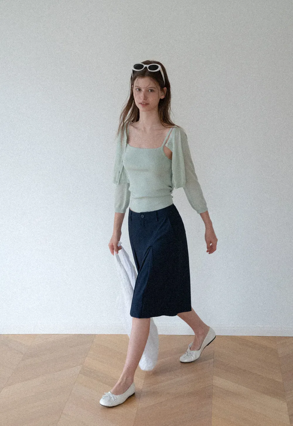 Square Neck Ribbed Knit Cardigan