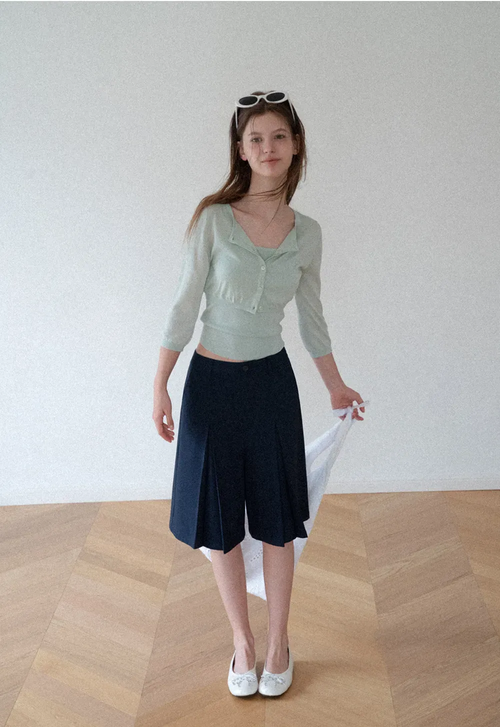 Square Neck Ribbed Knit Cardigan