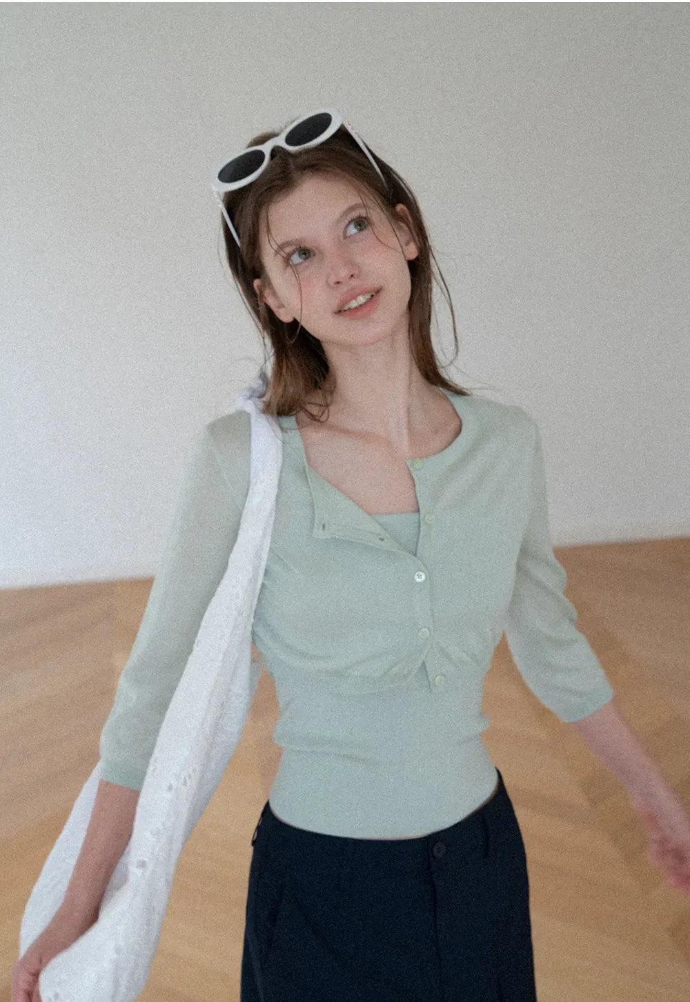 Square Neck Ribbed Knit Cardigan
