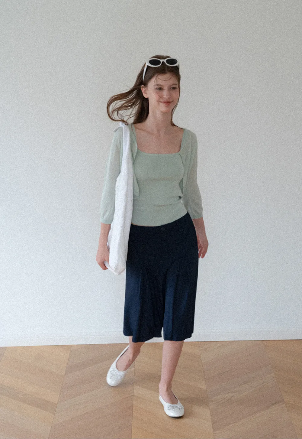 Square Neck Ribbed Knit Cardigan