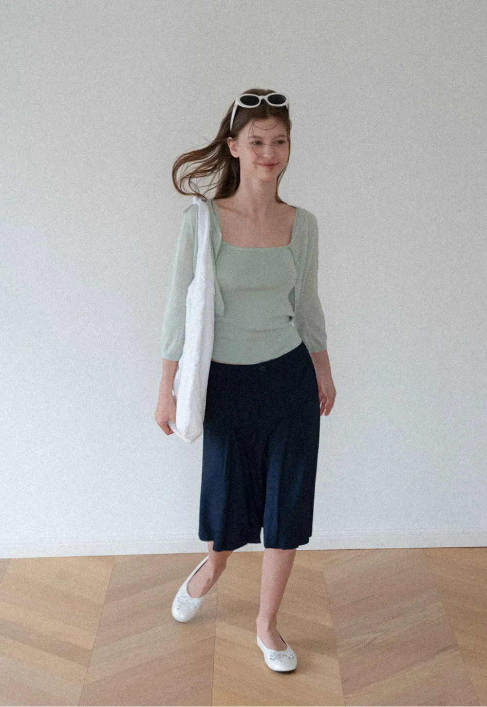 Square Neck Ribbed Knit Cardigan