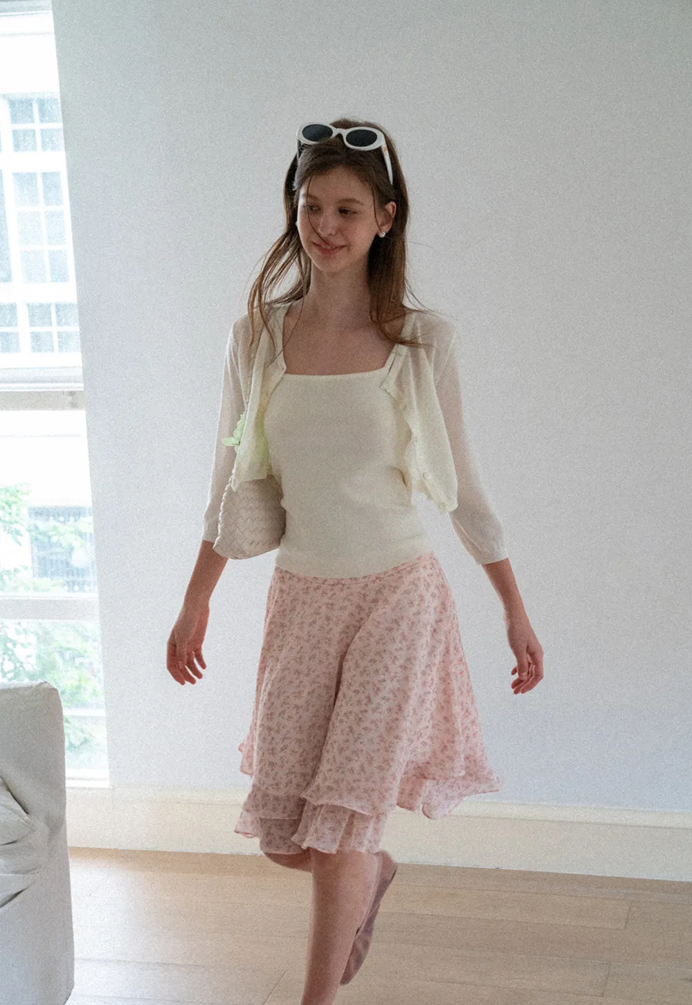 Square Neck Ribbed Knit Cardigan