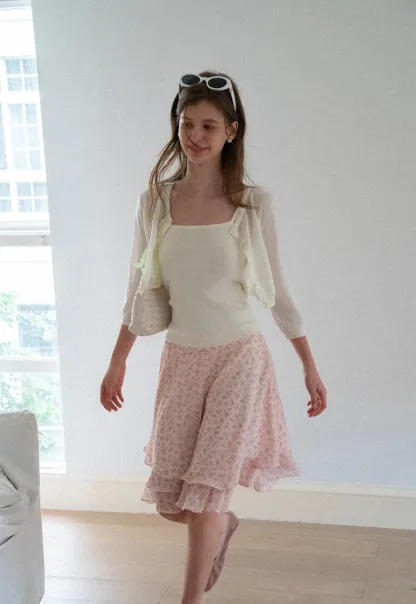 Square Neck Ribbed Knit Cardigan