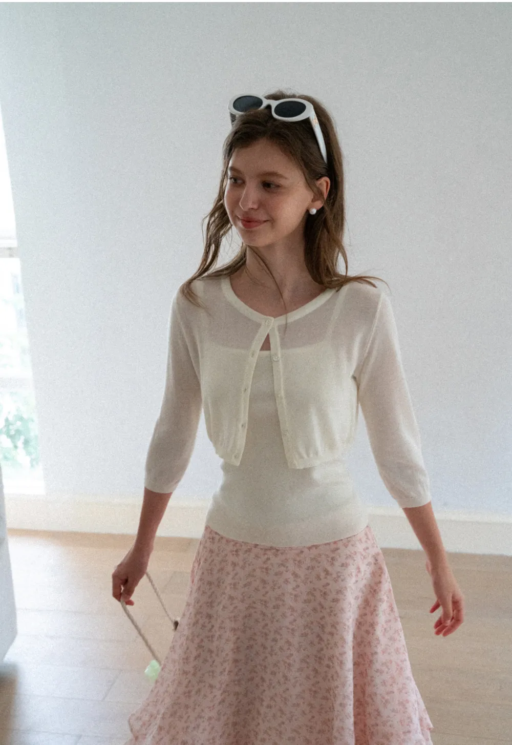 Square Neck Ribbed Knit Cardigan